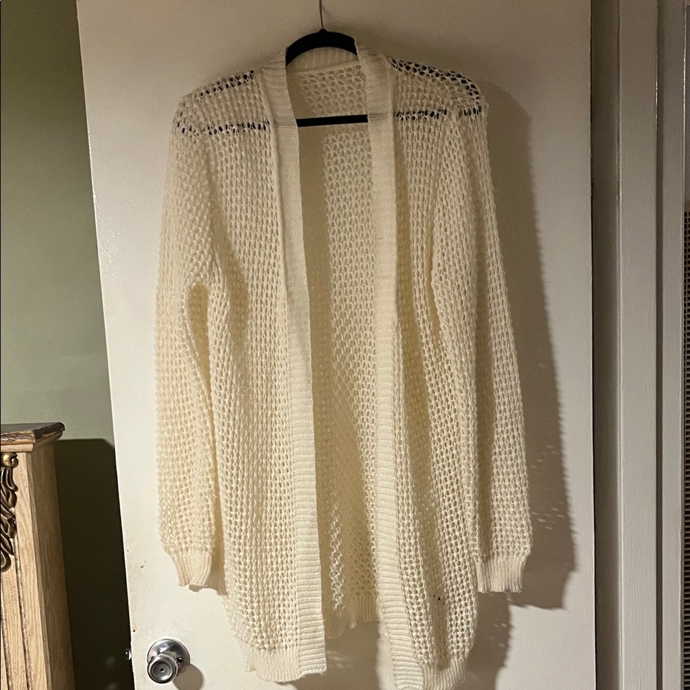 Cream Open-Front Knit Sweater